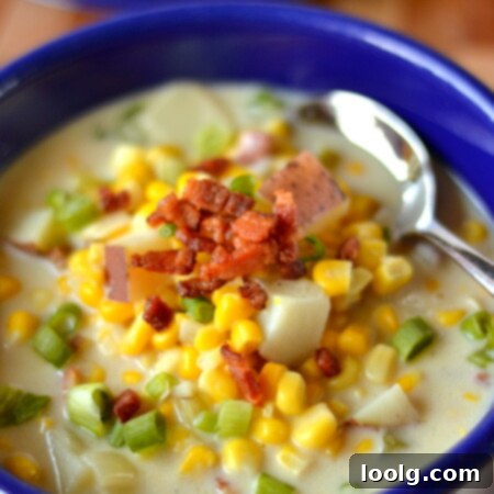 image of a bowl of cream of corn soup with bacon