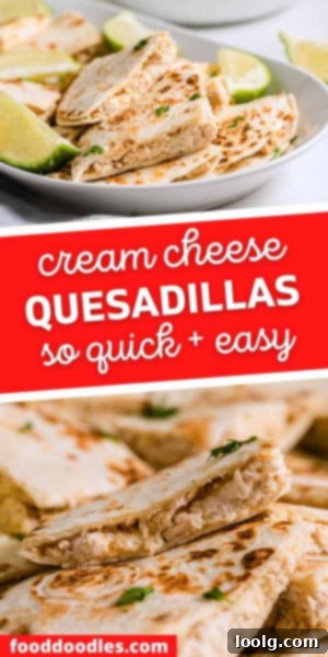 Cream Cheese Quesadillas recipe pin image for Pinterest