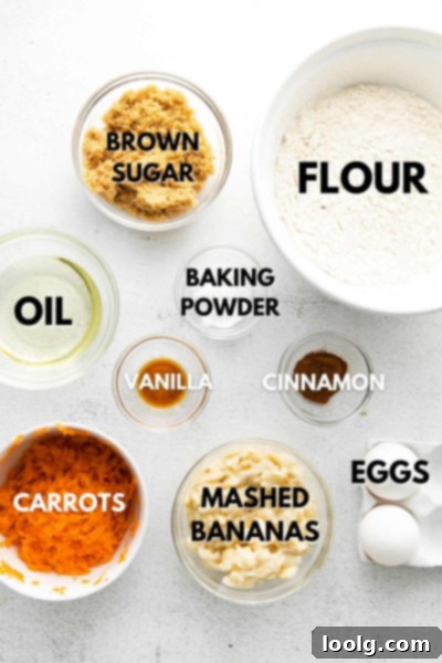 ingredients shown for banana carrot muffins