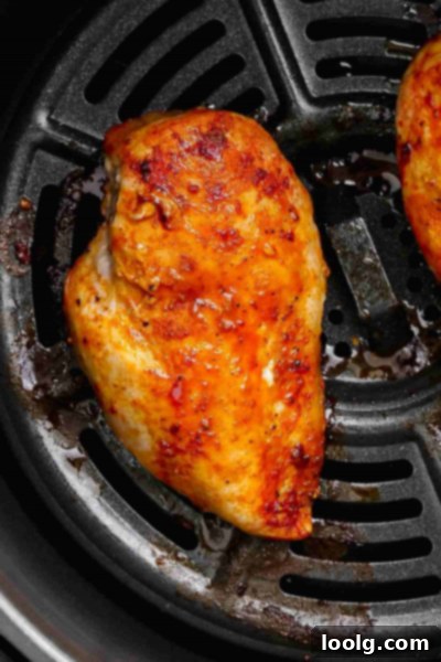close-up of air fryer frozen chicken breast