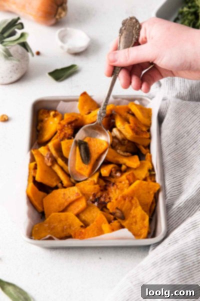 Creamy, buttery, nutty baked butternut squash with fresh sage, garlic cloves and crunchy walnuts