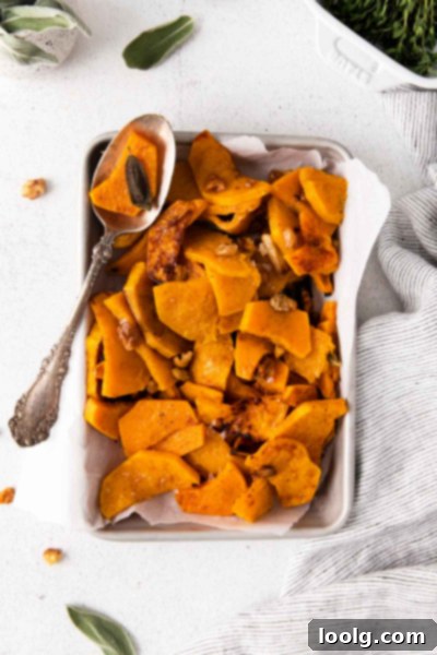 Close-up of baked butternut squash with sage