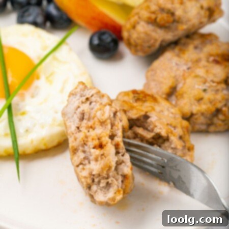 sausage patties on plate with a fork