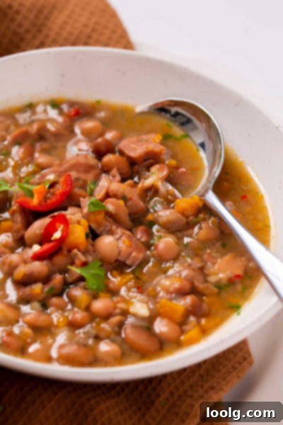 A bowl of Instant Pot Bean Soup garnished with fresh parsley.