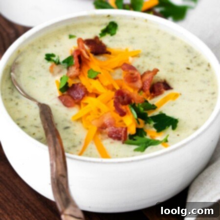 Image of Instant Pot Colcannon Potato Soup that is made with creamy potatoes and nutritious kale and simply seasoned and garnished with crispy bacon. With a vegetarian option.