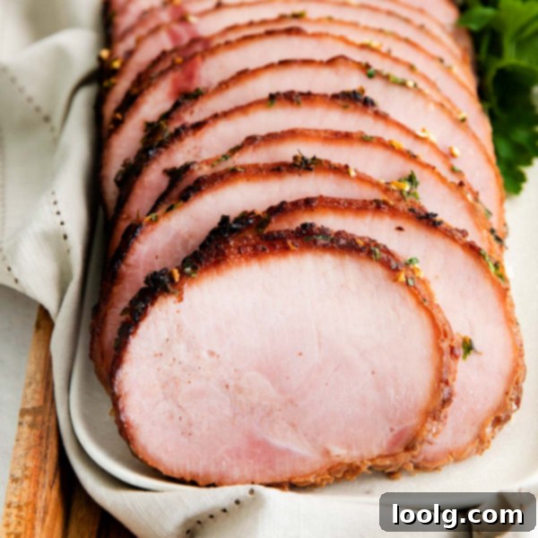 Air fryer ham slices on a plate