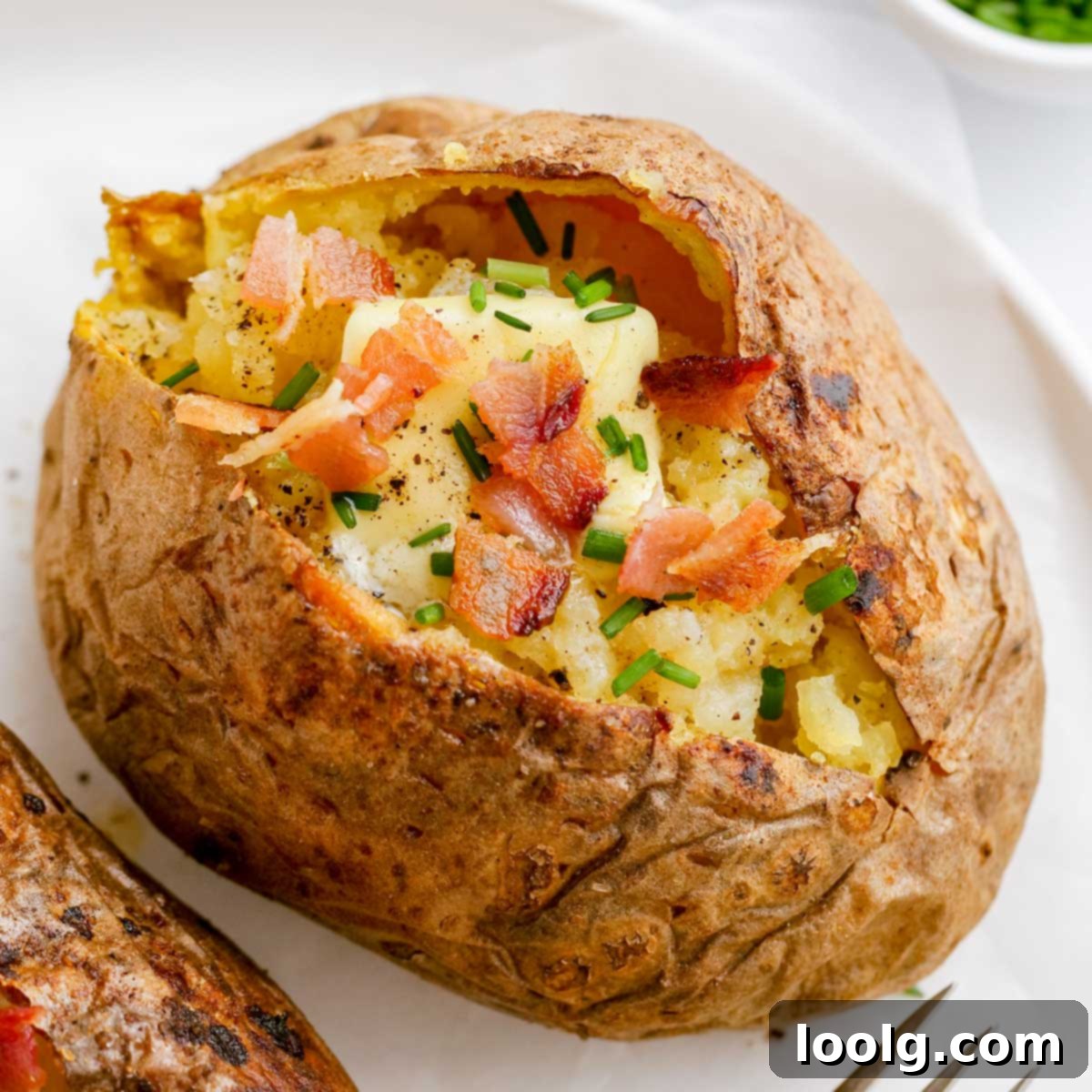 Air fryer baked potatoes, fluffy inside with crispy skin