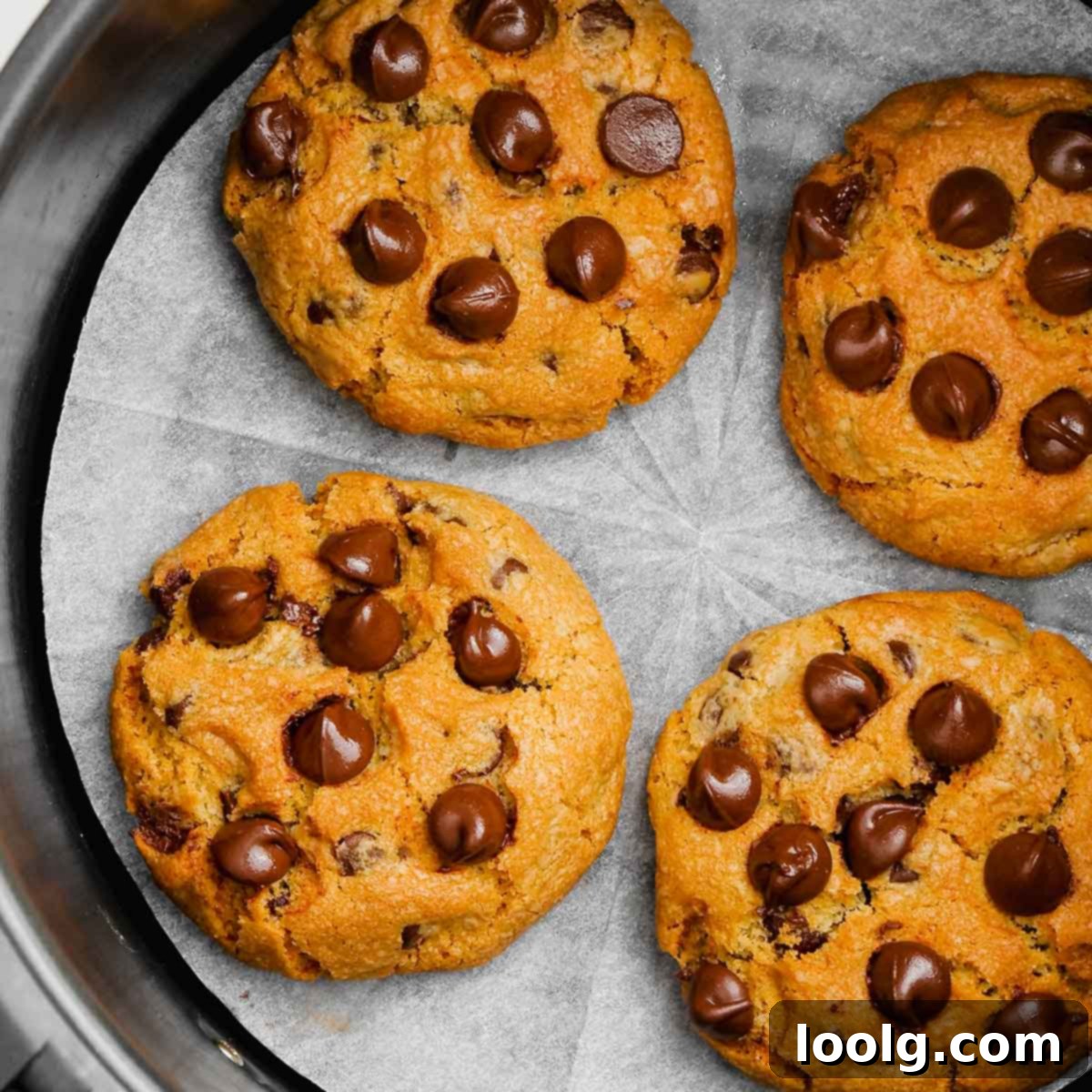 Air fryer chocolate chip cookies, warm and chewy