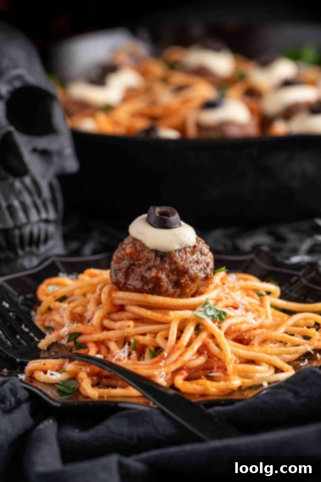 Spooky Eyeball Halloween Meatballs on a platter
