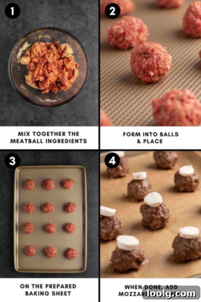Hands shaping raw meatballs