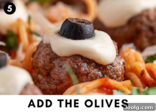 Halloween meatballs on spaghetti
