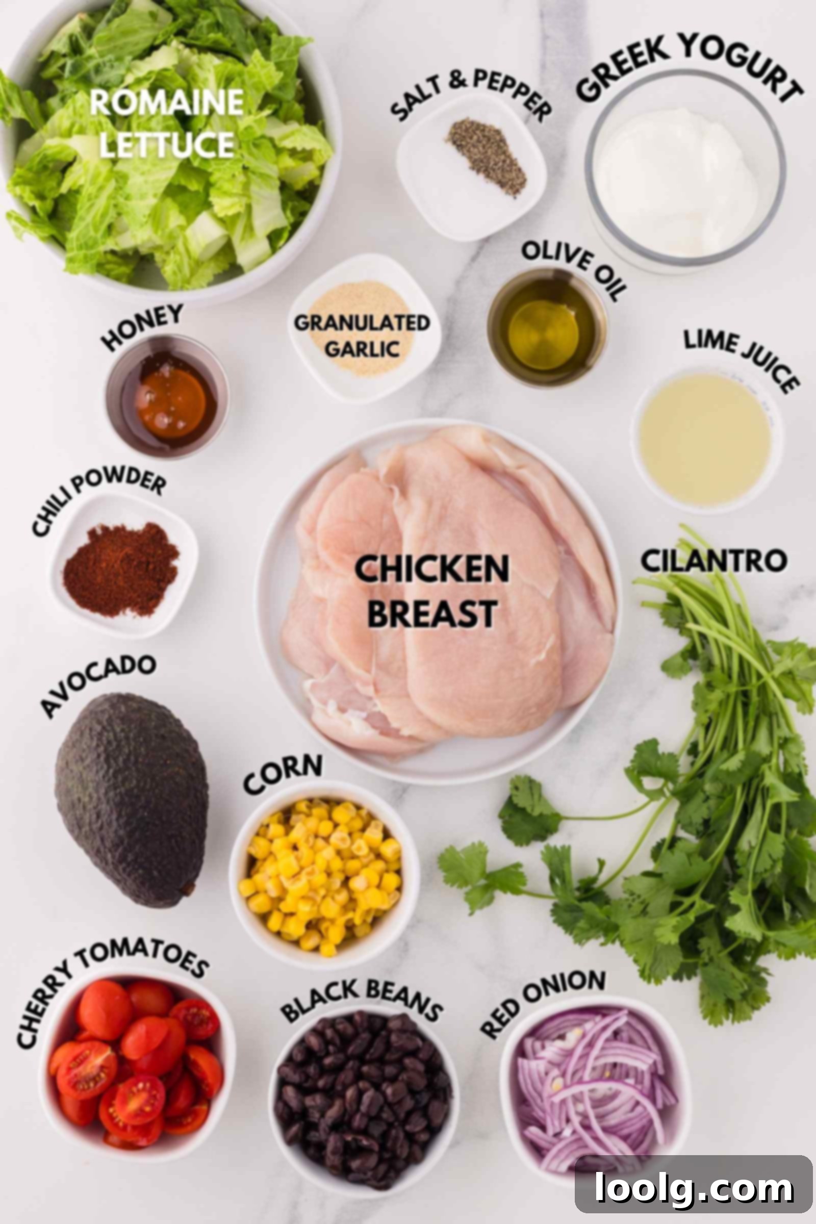 ingredients laid out to make a southwest chicken salad