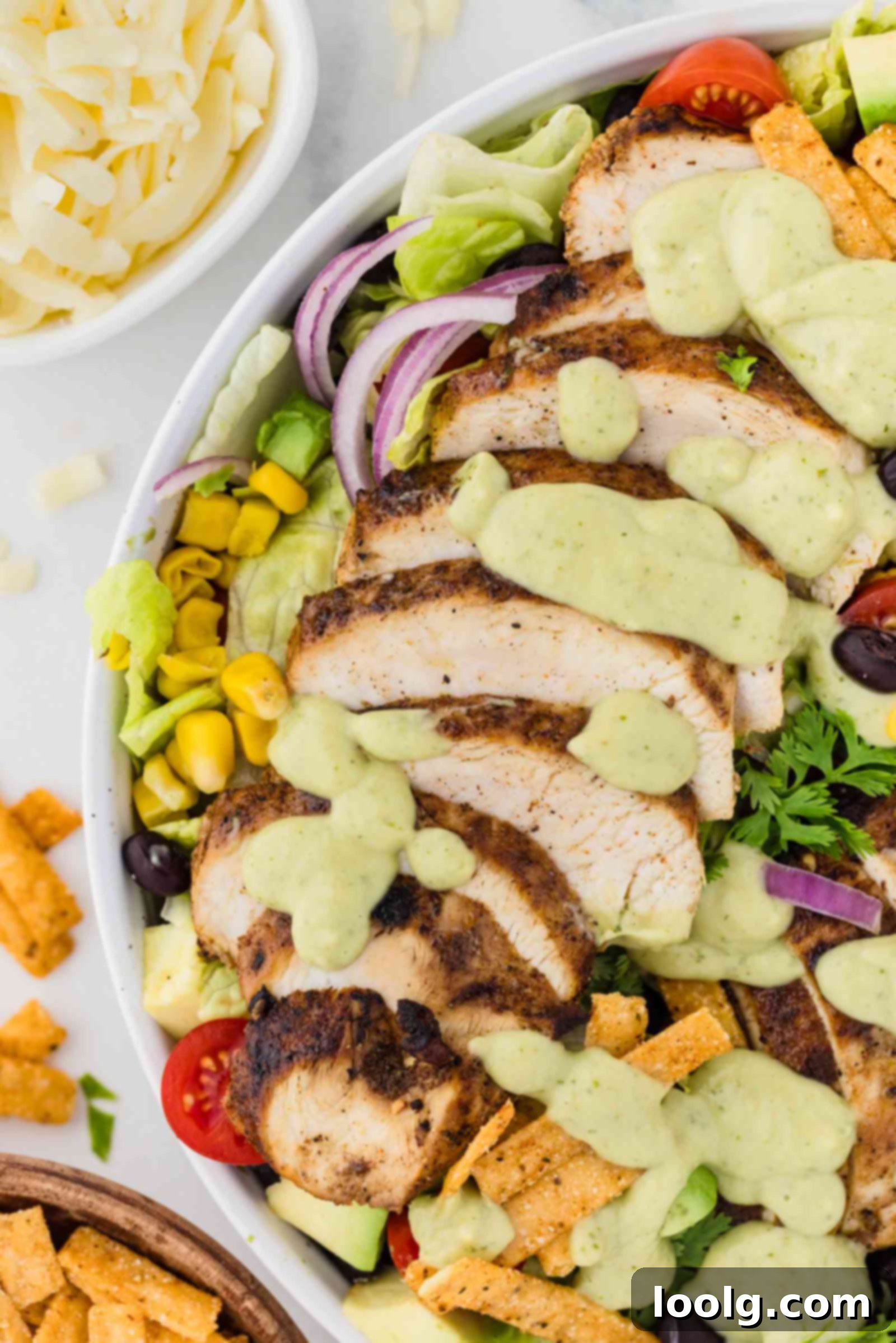 close-up of chicken in the salad