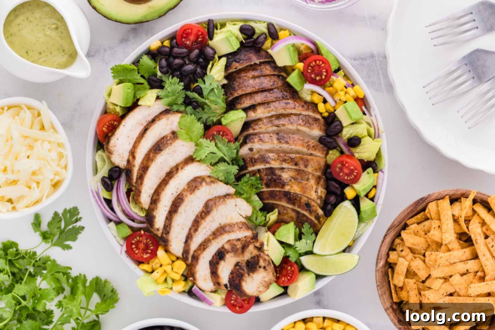 southwest salad with chicken on top