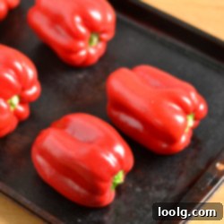 Freshly roasted red peppers, perfectly charred and tender