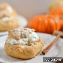 Pumpkin Filled Whole Wheat Cream Puffs served on a plate
