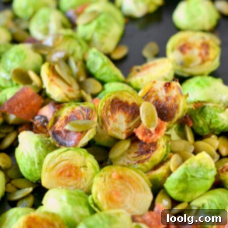 photo of roasted Brussels sprouts with bacon and pepitas