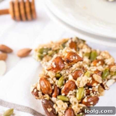 Homemade Honey Almond Nut Bars 1 Homemade Almond Pepita Sesame Honey Kind Bar - a vibrant close-up shot