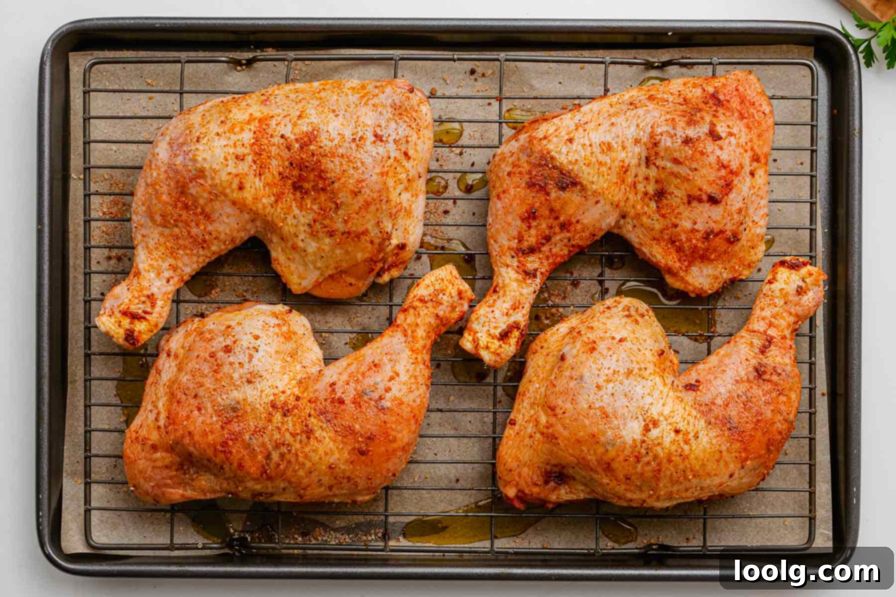 Effortless Five Ingredient Chicken Leg Quarters 6 rubbing the spice rub on the chicken leg quarters