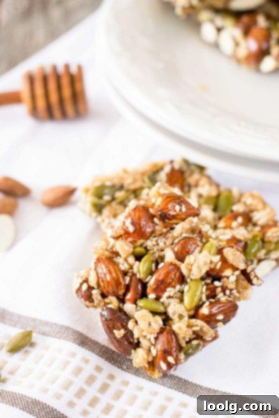 Little Bites for Little Ones 3 Homemade Almond Honey Kind Bars - a stack of healthy nut and seed bars