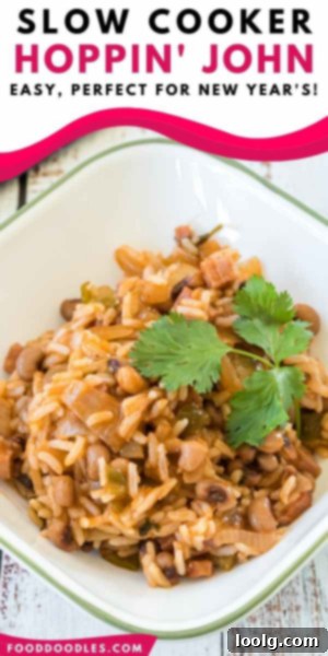 Lucky Slow Cooker Hoppin' John 7 Hoppin' John close-up, showcasing its rich texture and ingredients.