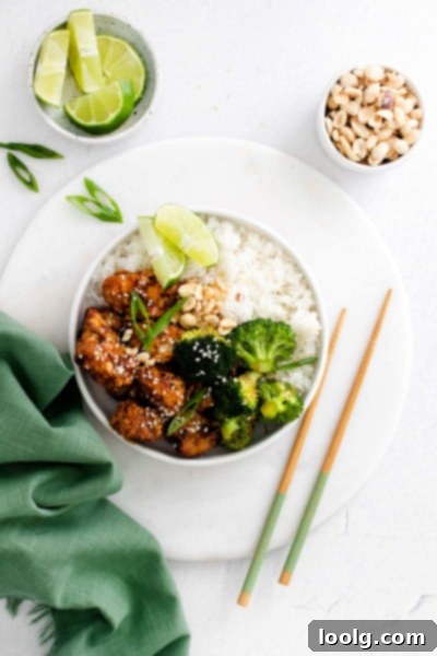 Crispy Air Fryer Sesame Chicken 5 Close-up of air fryer sesame chicken in a bowl