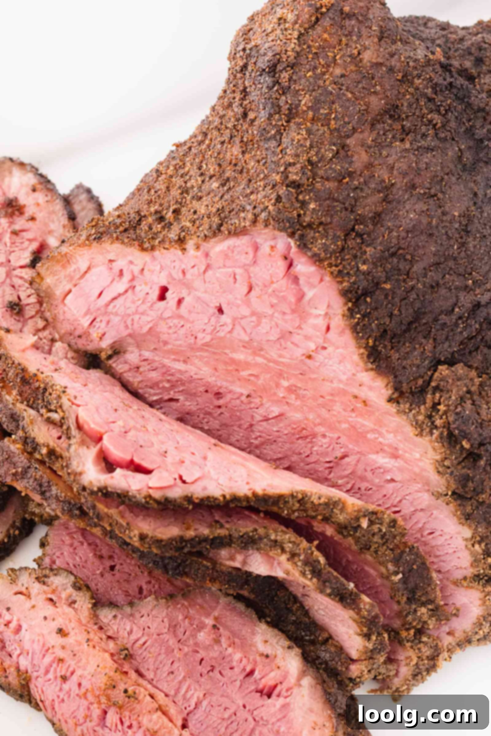 Slow-Smoked Corned Brisket 2 close-up of sliced corned beef