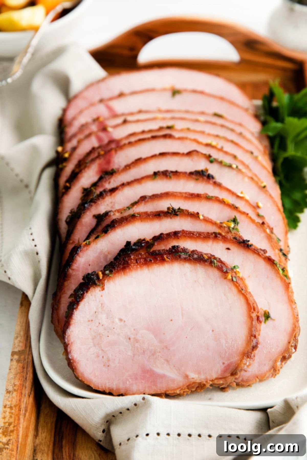 Crispy Golden Air Fryer Ham 2 air fryer ham on platter