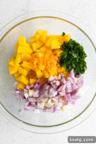Tropical Heat Salsa 4 Mango Habanero Salsa ingredients in a bowl