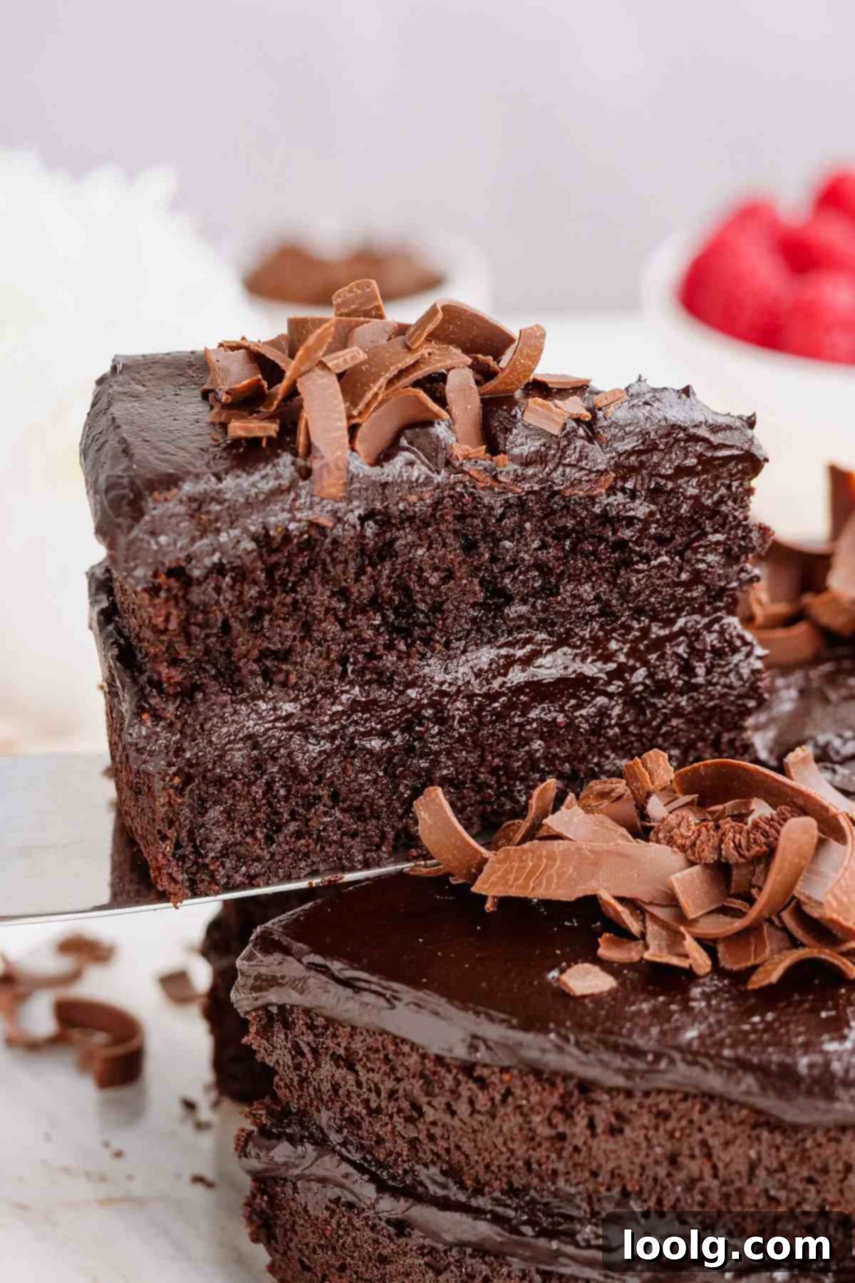 Wholesome Chocolate Indulgence 4 cake being lifted up on cake server