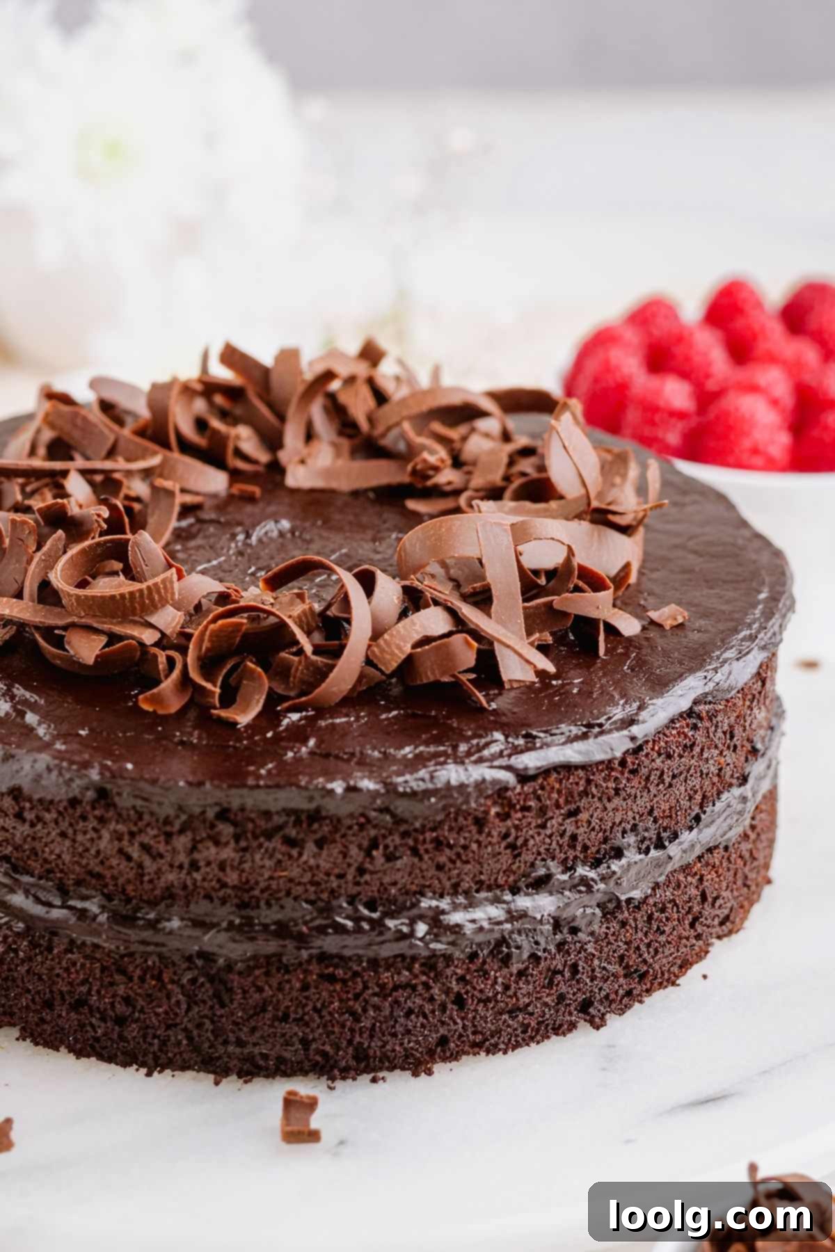 Wholesome Chocolate Indulgence 5 healthy chocolate cake with chocolate curls on top