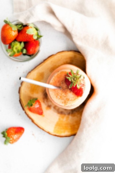 Tropical Mango Strawberry Banana Smoothie 6 overhead shot of Mango Strawberry Banana Smoothie
