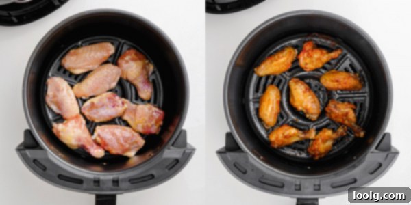 Frozen to Fabulous Air Fryer Chicken Wings 4 frozen chicken wings in air fryer basket