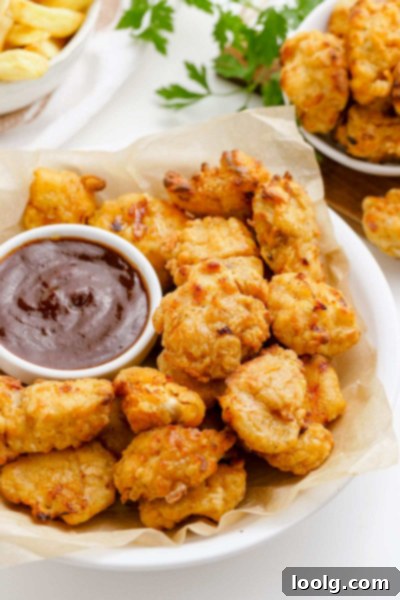 Crispy Air Fryer Popcorn Chicken 5 dipping sauce in a bowl next to air fried chicken in a basket