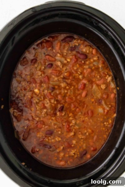 Venison Chili, Your Way: Slow Cooker or Stovetop 6 A top-down view of a bowl of venison chili, generously topped with shredded cheese, a dollop of sour cream or Greek yogurt, and fresh green onions. The vibrant colors of the toppings contrast with the rich, dark chili, making it look incredibly appetizing and ready to eat.