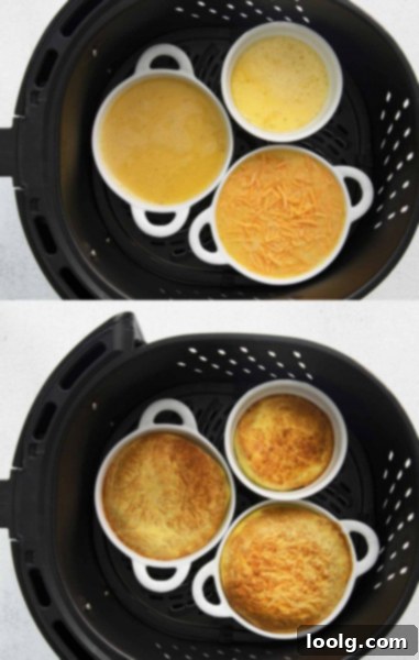 Easy Air Fryer Quiche 4 Three Air Fryer Quiches in ramekins