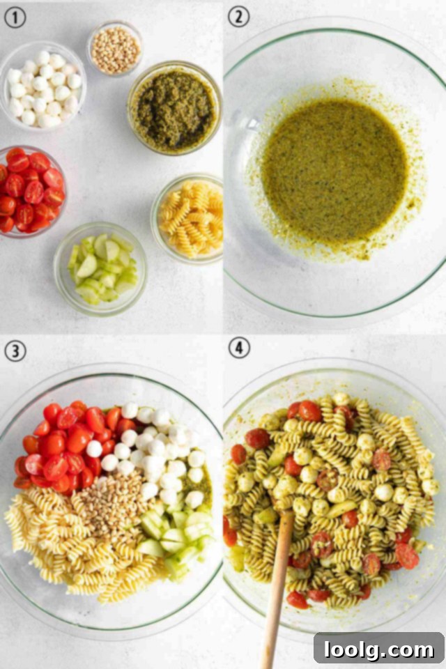 Refreshing Summer Pesto Pasta Salad 3 step by step photos of how to make summer pesto pasta salad