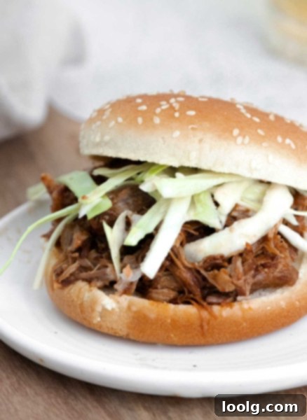 Fall-Apart Instant Pot Pork Shoulder 8 image of an instant pot pork shoulder on a plate, close up