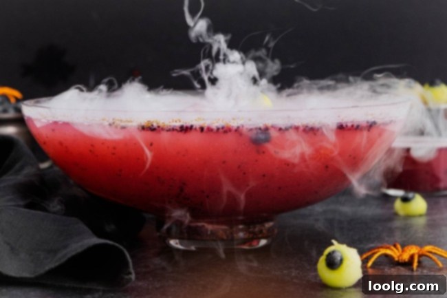 Fright Night Fizz 9 A festive scene with glasses of non-alcoholic Halloween punch, ready for a party.