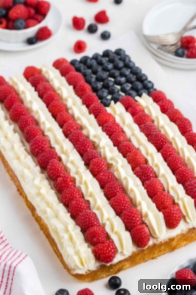 A Slice of Liberty 12 Independence Day Cake with a slightly different arrangement of fruit rows