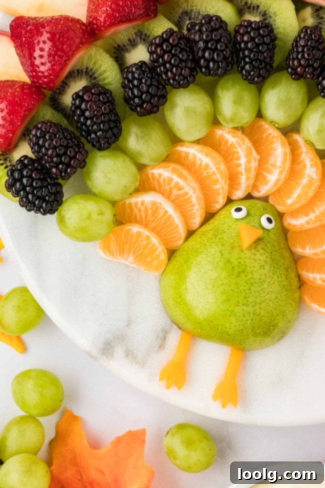 Thanksgiving's Festive Fruit Turkey 4 Another close up of the fruit turkey displaying the fruit layers