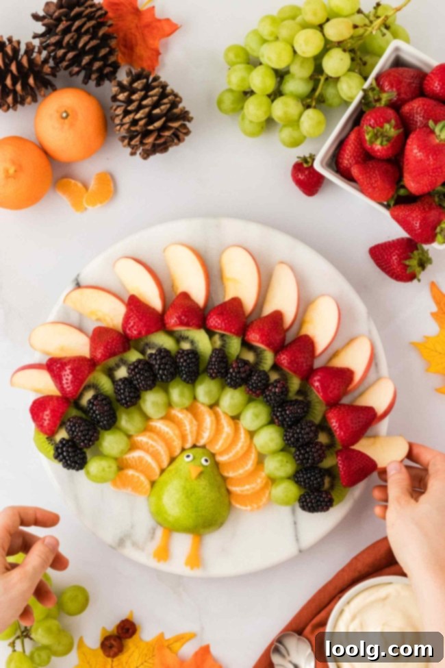 Thanksgiving's Festive Fruit Turkey 6 Fruit turkey after the event, showing remaining fruit