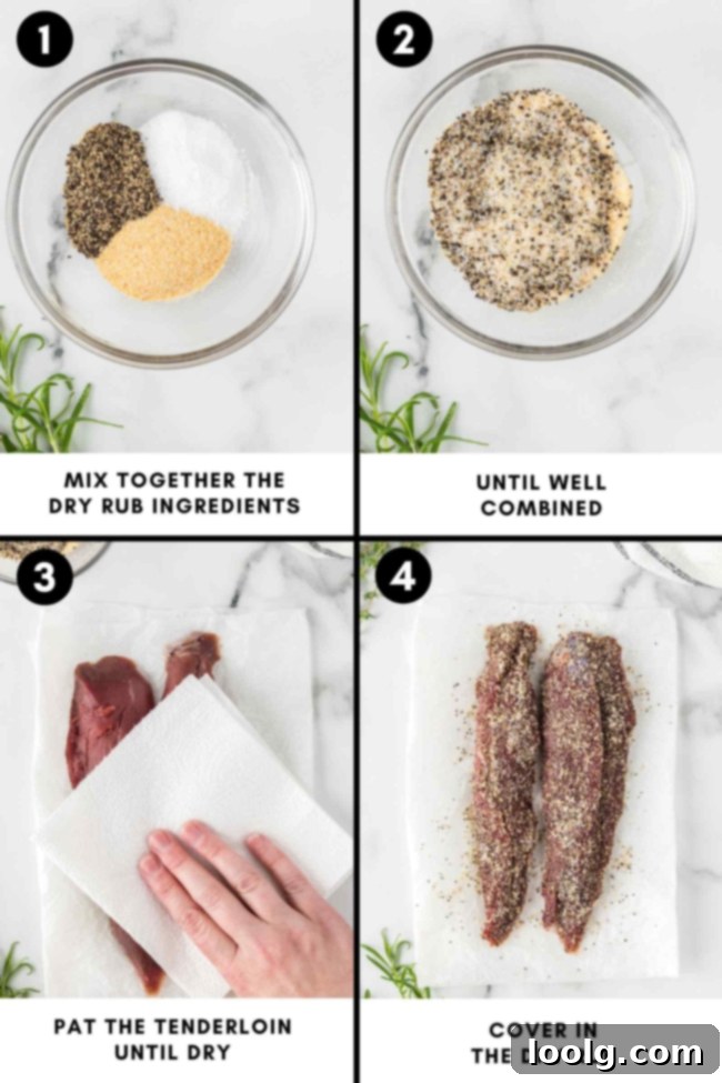 Wild Venison Tenderloin 5 Step-by-step image of venison tenderloin being seasoned