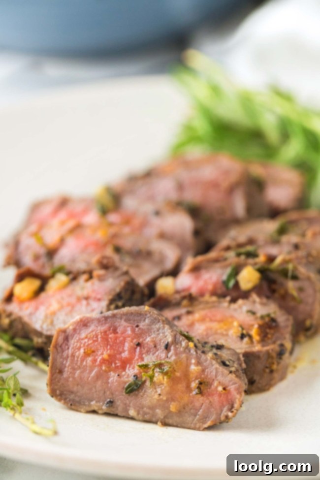 Wild Venison Tenderloin 8 Cooked venison tenderloin sliced into perfect medallions