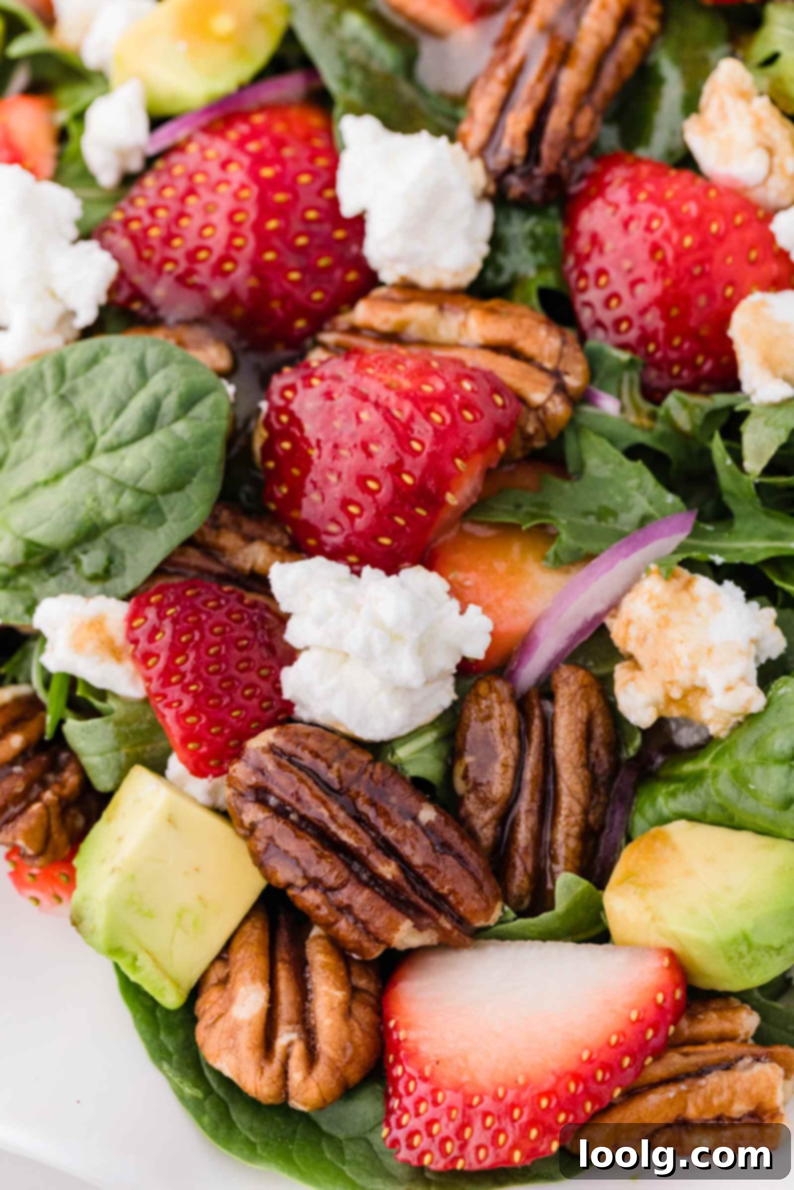 Artisan Goat Cheese Salad 9 close-up of a salad with goat cheese and strawberries