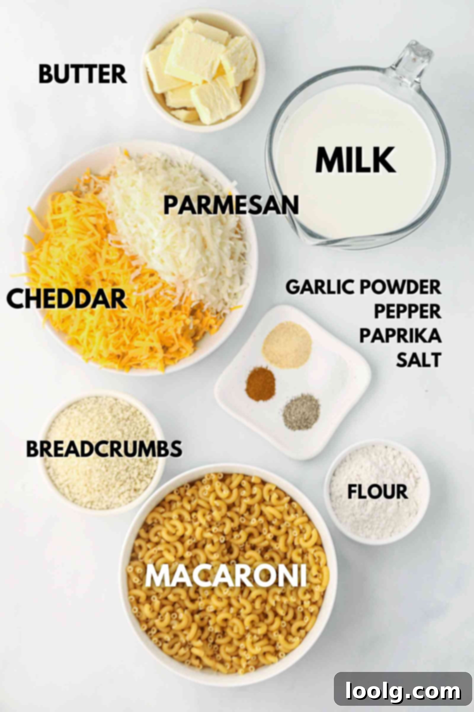 Smoky Cheesy Indulgence 2 ingredients laid out to make smoked macaroni and cheese