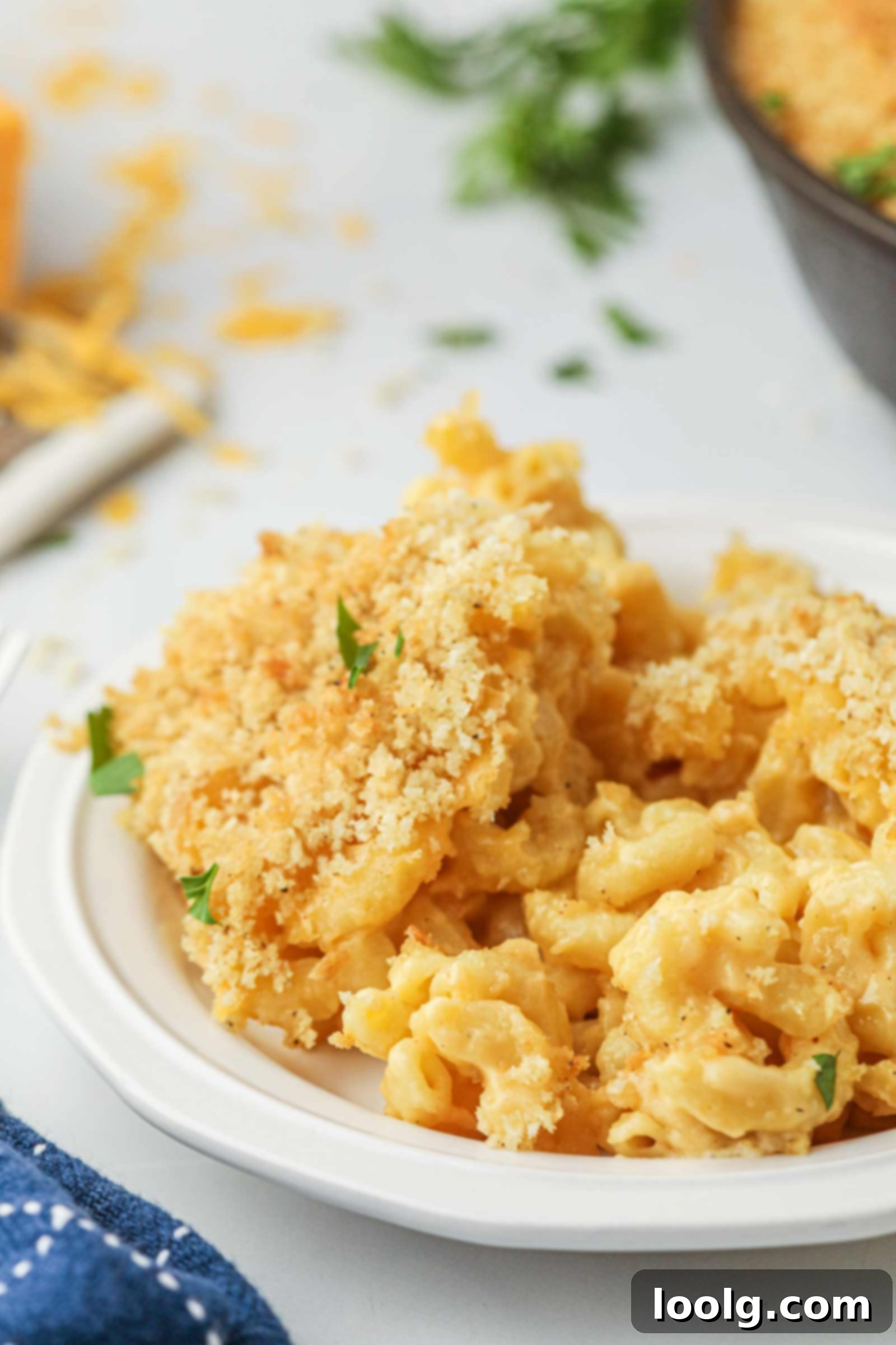 Smoky Cheesy Indulgence 6 smoked macaroni and cheese on a white plate