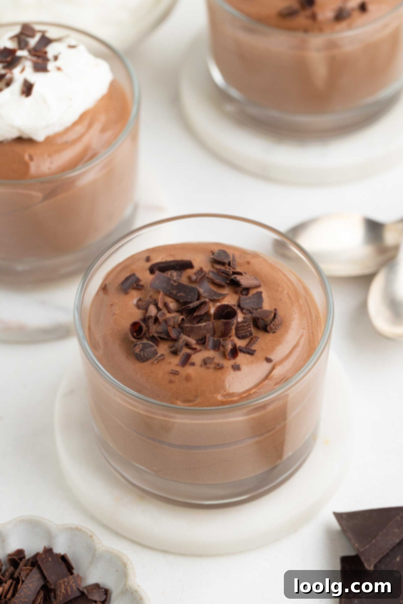 Velvet Chocolate Cheesecake Mousse 2 close-up of a glass filled with mousse
