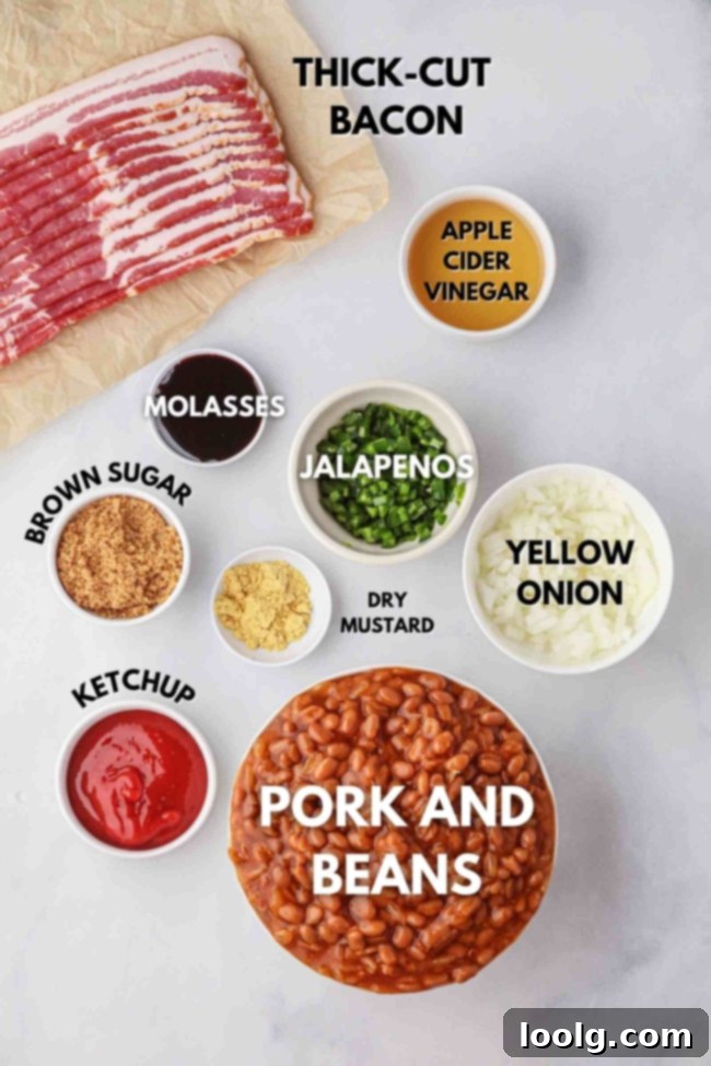 Slow-Smoked Baked Beans 3 ingredients laid out to make smoked baked beans