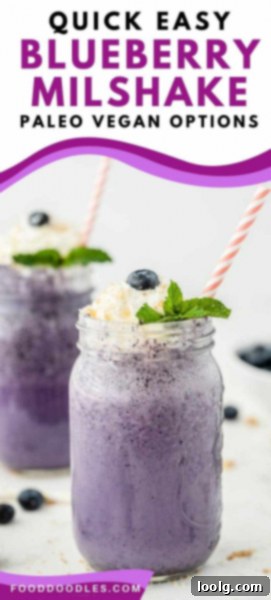 Velvet Berry Dream 4 Three glasses of blueberry milkshake, garnished with fresh blueberries and a sprig of mint.